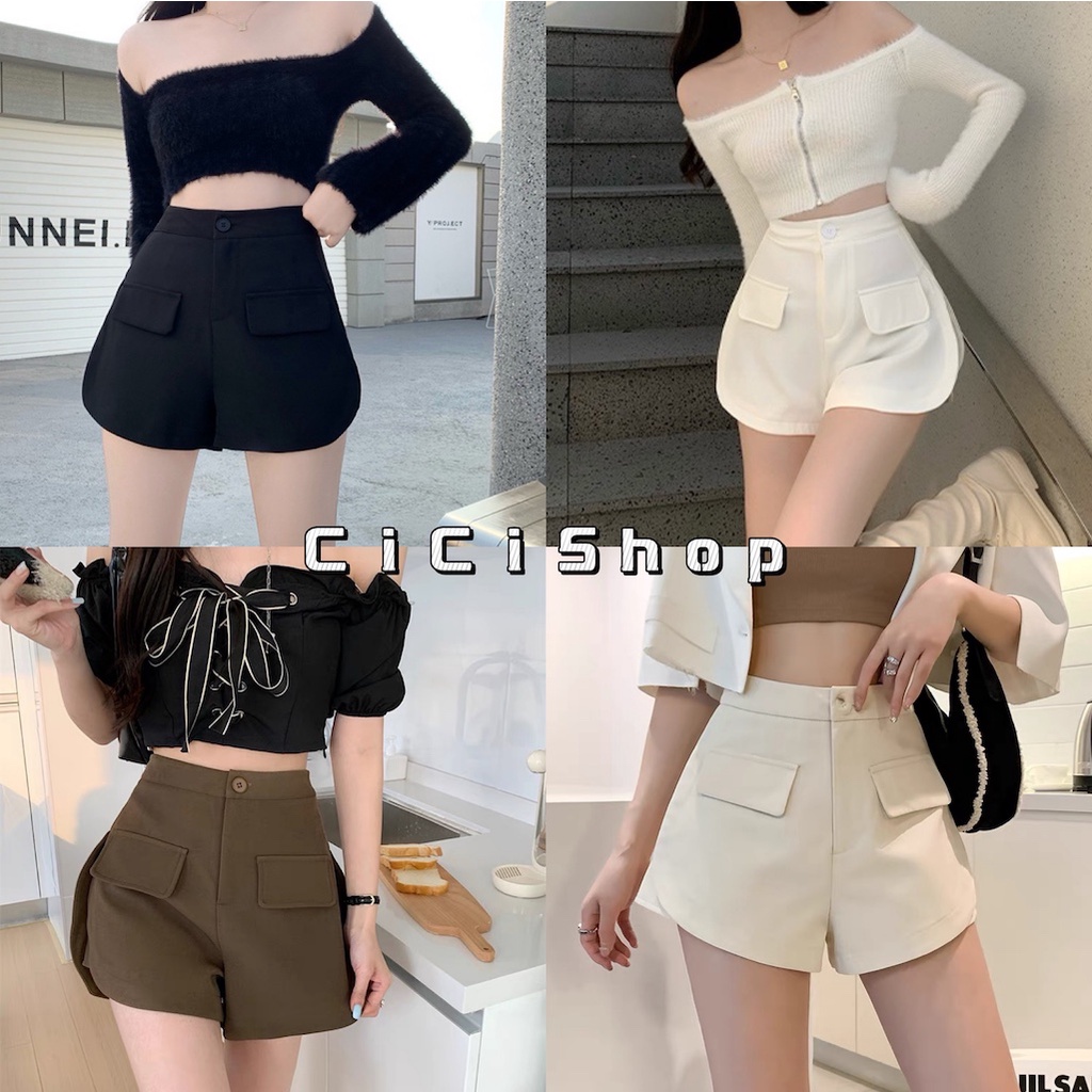 Cicishop(SALE 272)Short pants กางเกงขาสั้นขากว้าง ผ้าลื่นนิ่มใส่สบาย ทรงเบสิคแมตช์ง่าย
