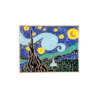 เข็มกลัด ภาพวาดสีน้ํามัน รูปการ์ตูน Van Gogh Starry Sky กลางคืน