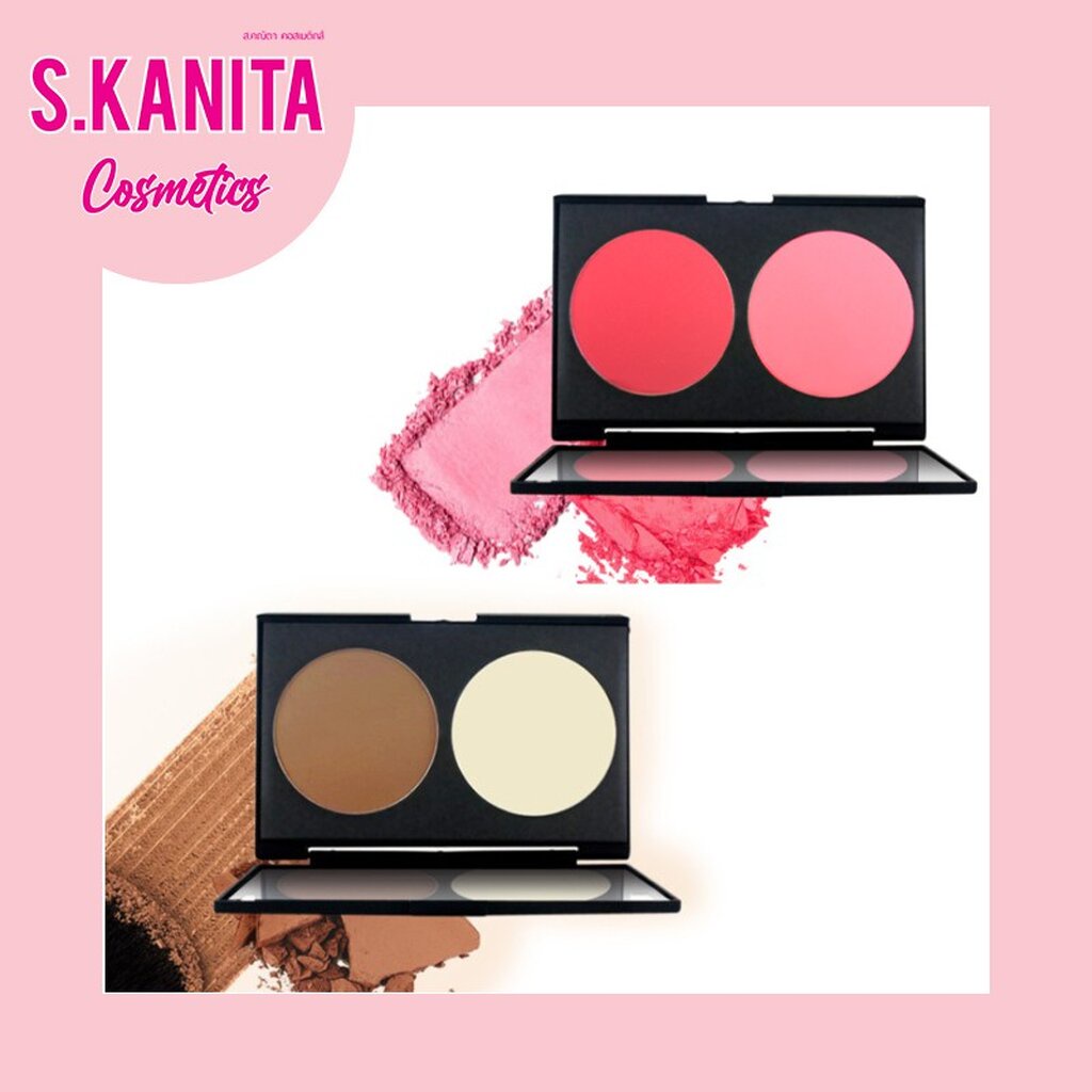 ที่ปัดแก้ม บรัชออน ไฮไลท์ คอนทัวร์ 2 สี ในตลับ NOVO Silky Texture Powder Colour and lustre is lastin