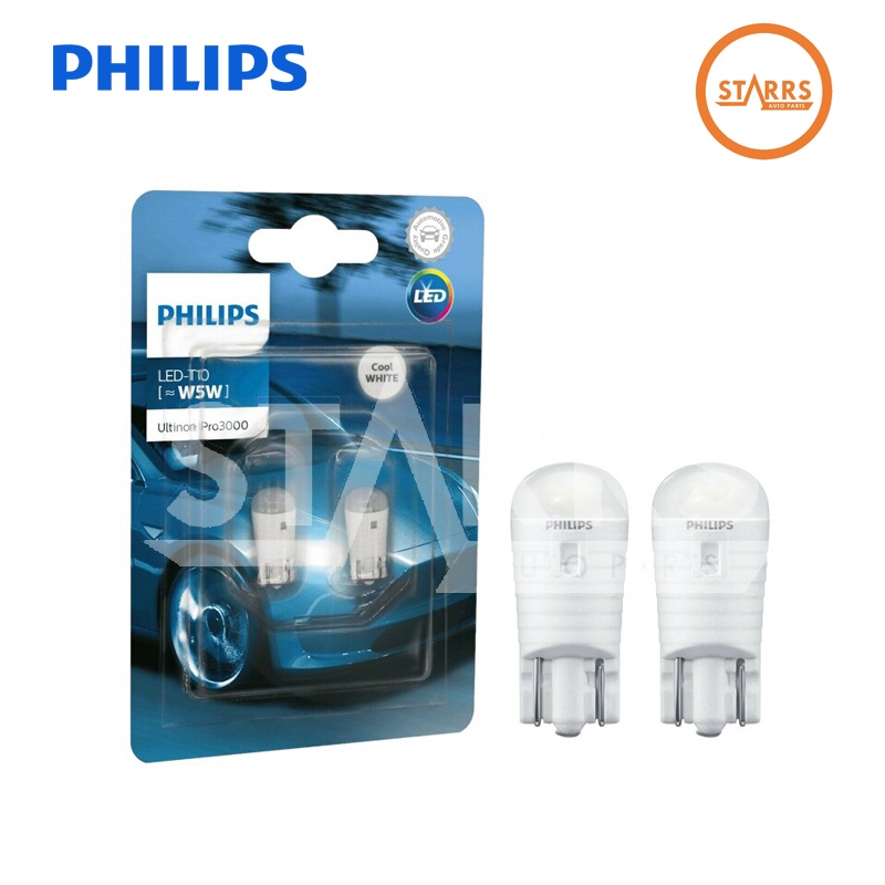 PHILIPS หลอดไฟหรี่ LED T10 W5W Ultinon Pro3000/3100 แสงสีขาว Cool White 6000/6500K 12V 1 คู่ ของแท้ 100% คุณภาพสูง ทนทาน