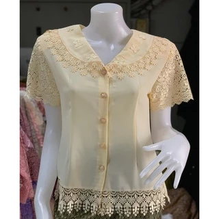เสื้อลูกไม้คนแก่ ตัดดอก รุ่น ปกบัว