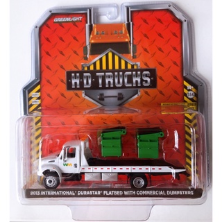 Greenlight 1/64 H D Trucks Series 22 - 2013 International Durastar Flatbed With Commercial Dumpsters 33220