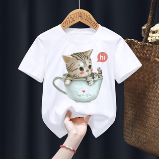 Kawaii Meow เสื้อยืดลําลอง แขนสั้น พิมพ์ลายแมว สีขาว สีชมพู สําหรับเด็กผู้หญิง Y2K