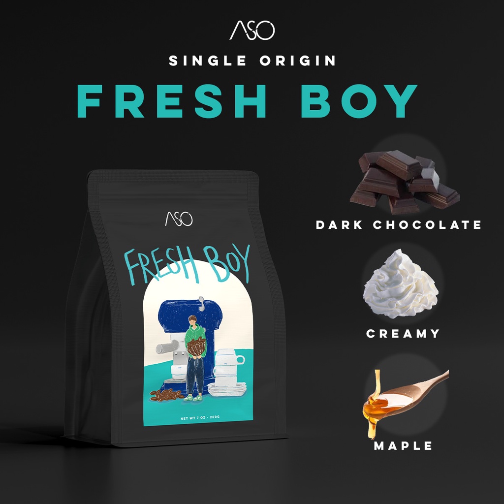 Aso Coffee Fresh boy เมล็ดกาแฟ Dark roast อาราบิก้าแท้100% (200g)