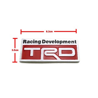 ป้ายโลโก้ โลหะ Racing Development TRD โลหะสีแดง/โครเมีี่ยม ขนาด 8.2X3.5cm ติดตั้งด้วยเทปกาวสองหน้าด้านหลัง