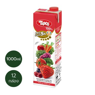 TIPCO Profiber น้ำผักผสมน้ำผลไม้ สูตรเชอร์รี่เบอร์รี่ Mixed Veggie &amp; Cherryberry 100% ขนาด 1,000 มล. x 12 กล่อง ยกลัง (1