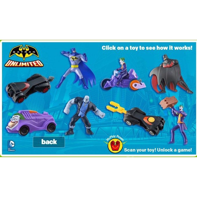 [ล้างสต๊อก] McDonald's USA 2015 BATMAN UNLIMITED HAPPY MEAL ครบชุด 8 ชิ้น ของใหม่ยังไม่แกะซอง สินค้า