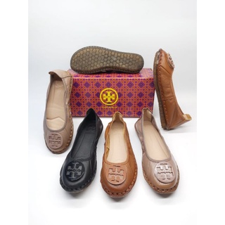 Tory burch รองเท้าทํางาน ส้นเตี้ย แต่งโลโก้ สําหรับผู้หญิง rg9666