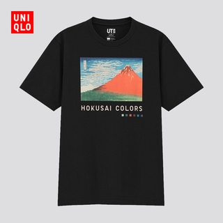 Uniqlo เสื้อยืดลําลองสําหรับผู้ชายผู้หญิงแขนสั้นพิมพ์ลาย ( Ut ) Hokusai Color 436982