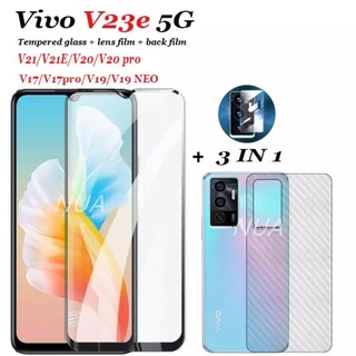 3in1 Vivo V23E ฟิล์มเลนส์กล้อง + ฟิล์มกระจกเต็มจอ+ ฟิล์มหลัง ฟิล์มกันกระแทกขอบดำ