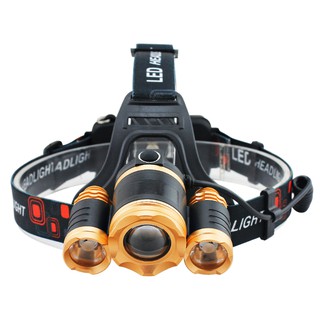 torch หลอด T6 ไฟฉาย LED 3 ดวง คาดหัว แบบปรับมุมได้ Headlamp แบบชาร์จไฟได้ในตัว ปรับไฟได้3 แบ