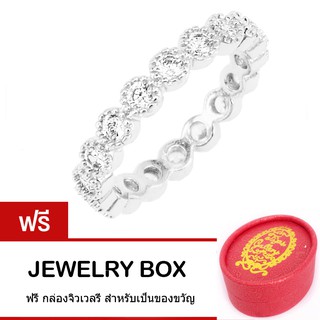 Tips Gallery แหวน เงินแท้ 925 หุ้ม ทองคำขาว ฝัง เพชร CZ Brilliant Diamonds Eternity Design TRS074 พร้อมกล่องดีไซน์สวย