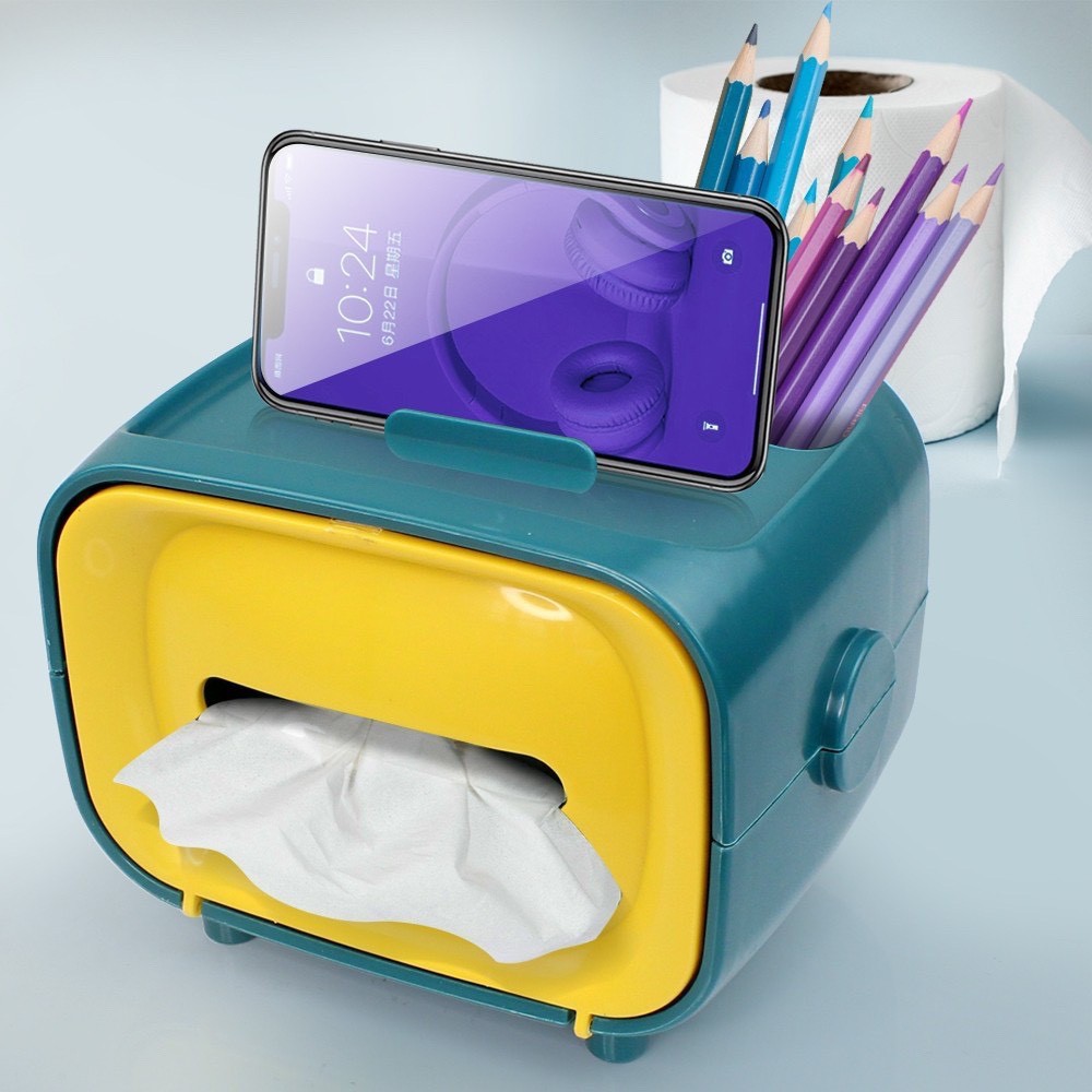 กล่องทิชชู่ กล่องใส่ทิชชู่ (วางโทรศัพท์ได้) รุ่น Tissue-box-mobile-holder-pencil-pen-stationary-00a-