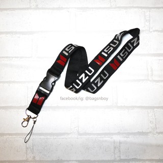 Isuzu Lanyard +ห่วงเล็ก ตัวหนังสือสีเงิน สายคล้องคอ คล้องบัตร อิซูซุ สายหนา 2.5 ซม. สกรีนคมชัดไม่ลอก