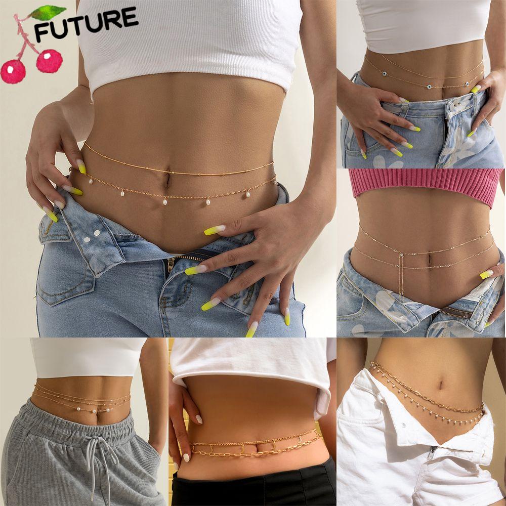 Future Simple Layered Waist Chain Sexy Body Jewelry Beads Belly Chains Fashion Rhinestone Boho