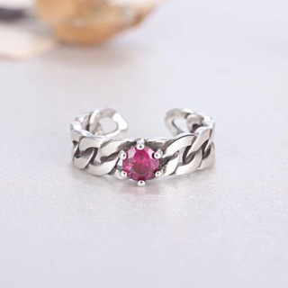 TANITTgems แหวนเงินลงดำลายโซ่ประดับพลอยทับทิมแบบปรับไซส์ได้#457