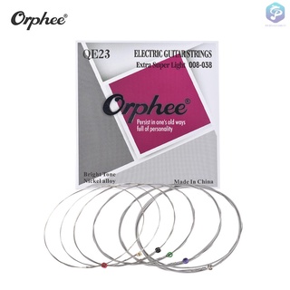 Orphee Qe23 สายกีตาร์ไฟฟ้า 6 ชิ้น / ชุด (.008-.038) แกนเหล็กหกเหลี่ยมนิกเกิลอัลลอยด์