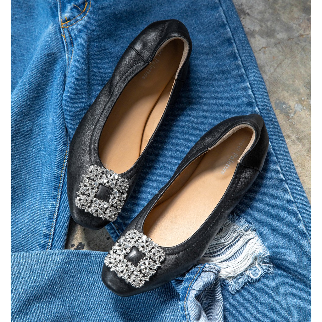 Sweet Palettes รองเท้าหนังแกะ POESY Charcoal White Crystal - รูปที่ 2