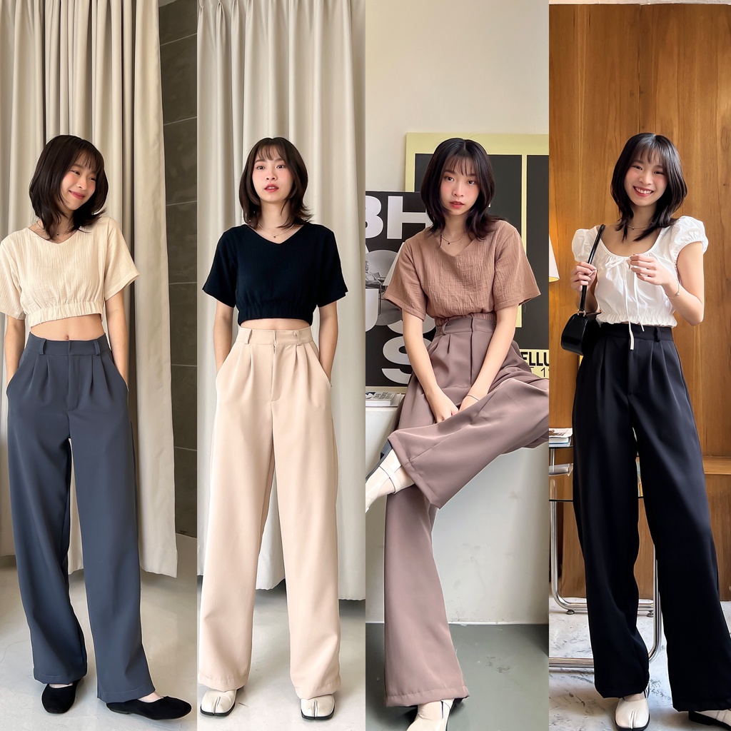 พร้อมส่ง1-2วันถึง pants กางเกงขากระบอก ขายาว สะโพกใหญ่ ทรงสวย ใส่แล้วสูงมาก คุ้มแน่นอน