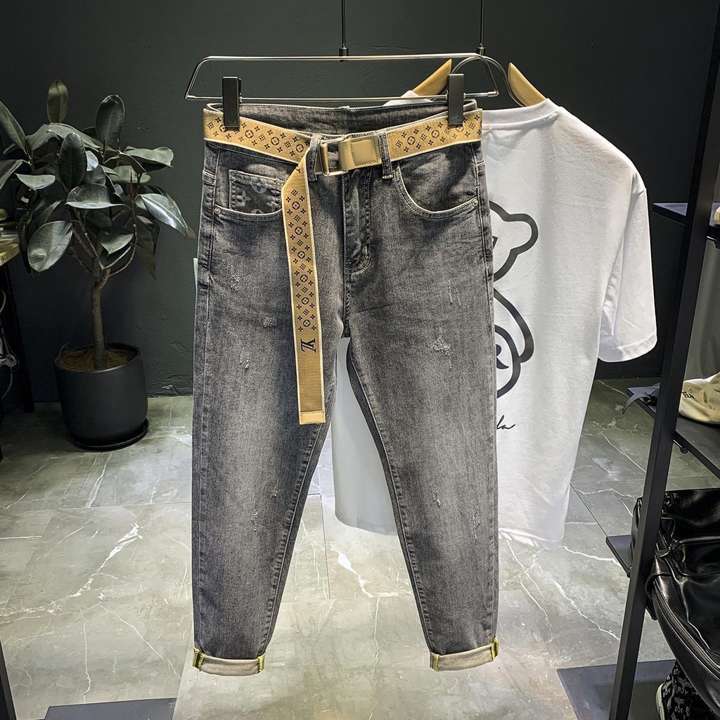 Luxury fashion brand LOUIS VUITTON LV 2021 summer belt jeans men's fashion brand high-end fashion trouser leg printed e #2