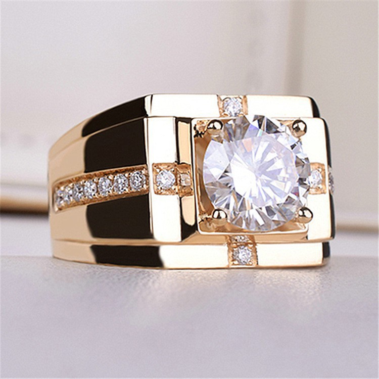 แหวนทอง 14K แหวนหมั้นชายสีขาว