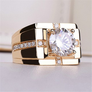 แหวนทอง 14K แหวนหมั้นชายสีขาว