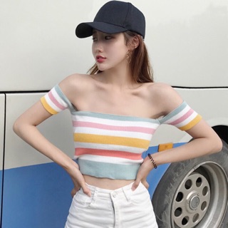 Pastel Crop Top เสื้อปาดไหล่สีพาสเทลแคนดี้น่ารัก ทรงเข้ารูปสวย สวยเกา สวยฝ. ตำเลยค่า