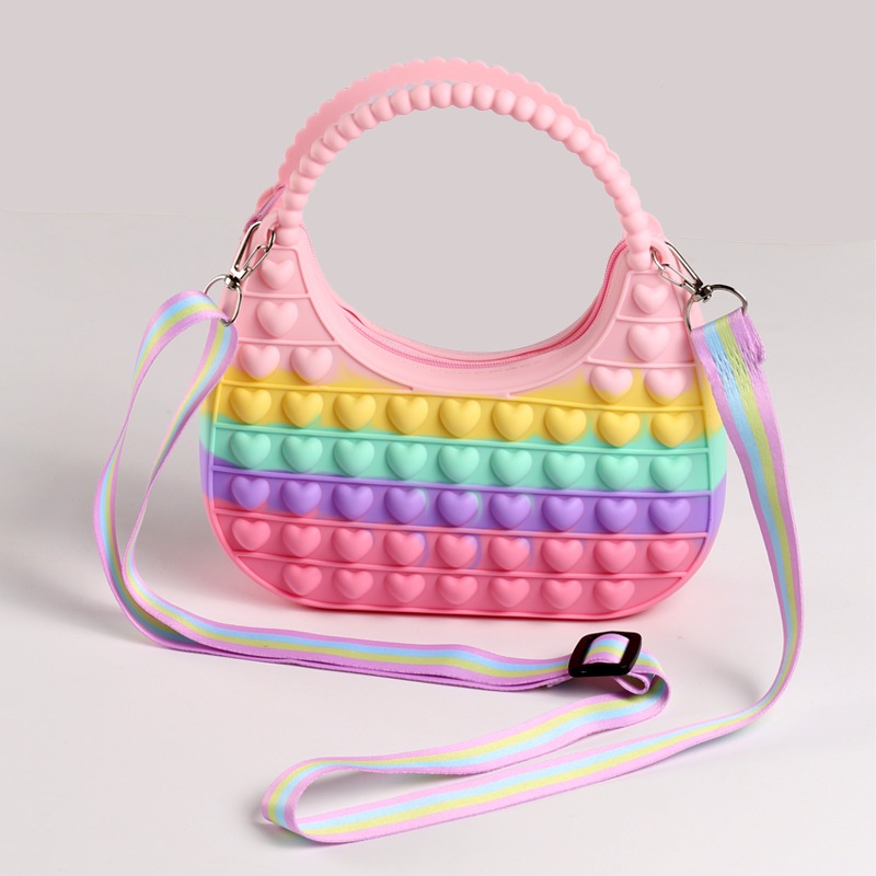 Pop it bag กระเป๋าถือ กระเป๋าสะพายไหล่ ทรงเมสเซนเจอร์ สีรุ้ง สําหรับเด็กผู้หญิง