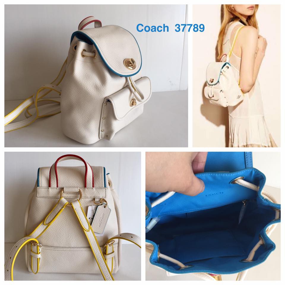 พร้อมส่ง กระเป๋าเป้ Coach 37789 Mini Turnlock Rucksack Backpack Edge Paint/chalk Pebbled Leather ของแท้