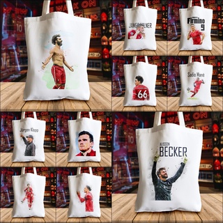 กระเป๋าผ้าแคนวาส ลายนักฟุตบอลลิเวอร์พูล Liverpool canvas tote bags ลายภาพวาดสเก็ตสีน้ำ สกรีนคมชัด