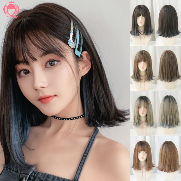 Seven Queen]Korean Wig, Long Straight Hair, Highlights, Gradient Color,  Full Top Hair Set, Air Liu Hai, Micro-Curl, Med | Shopee Thailand