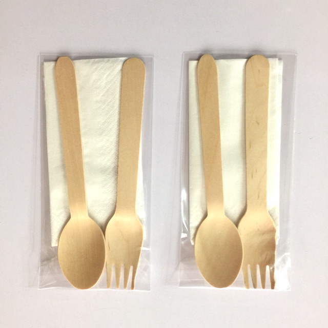 ( 20 ชุด/แพ็ค ) ชุดช้อนส้อมไม้ ใช้แล้วทิ้ง ส่งฟรี wooden cutlery set wooden. take away free delivery