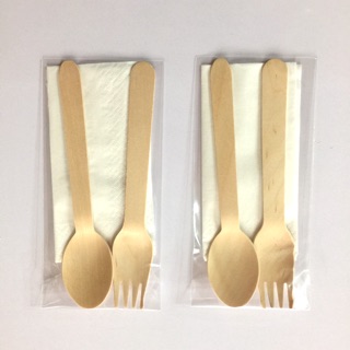 ชุดช้อนส้อมไม้ ใช้แล้วทิ้ง ส่งฟรี wooden cutlery set wooden. take away  free delivery