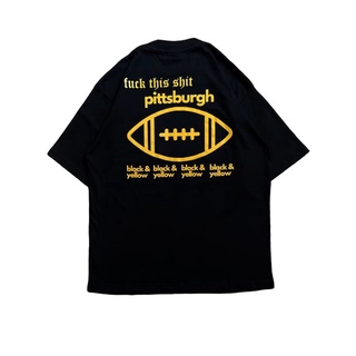 เสื้อยืดโอเวอร์ไซส์เสื้อยืด แขนสั้น พิมพ์ลาย PITTSBURGH สีดําS-3XL