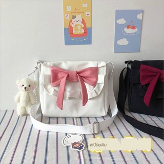 การประกันคุณภาพ♚♧✖lolita Japanese retro sweet bow soft sister canvas bag Korea INS girl heart messenger jk &lt;1