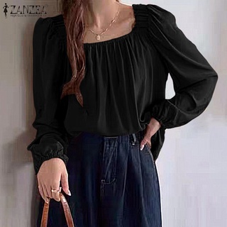 Zanzea เสื้อเบลาส์ลําลอง แขนยาว คอสี่เหลี่ยม สีพื้น สไตล์เรโทร สําหรับผู้หญิง