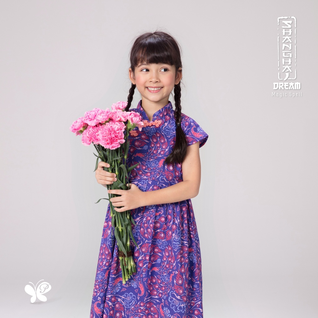 Papillon Girl Shanghai Dream Long Dress เดรสเด็กผู้หญิงเนื้อผ้า Cotton Poplin