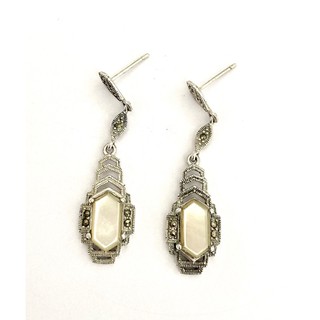 ต่างหูเงินแท้925 ตัวเรือนเงินแท้ประดับมาร์คาไซท์&amp;มุก(Marcasite Earring)