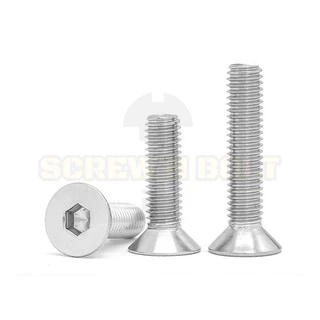 น็อต สกรู หัวจม เตเปอร์ สแตนเลส 304 เกลียวมิล หยาบ M8 /Flat Head Hexagon Socket Machine Screw SUS304