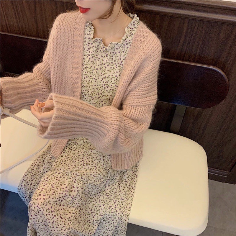 คาร์ดิแกน Ha Yeon สีชมพู / คาร์ดิแกนสไตล์เกาหลี / คาร์ดิแกนนําเข้า