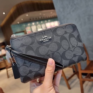 COACH F87591 DOUBLE CORNER ZIP WALLET IN SIGNATURE COATED CANVAS ของแท้ 💯