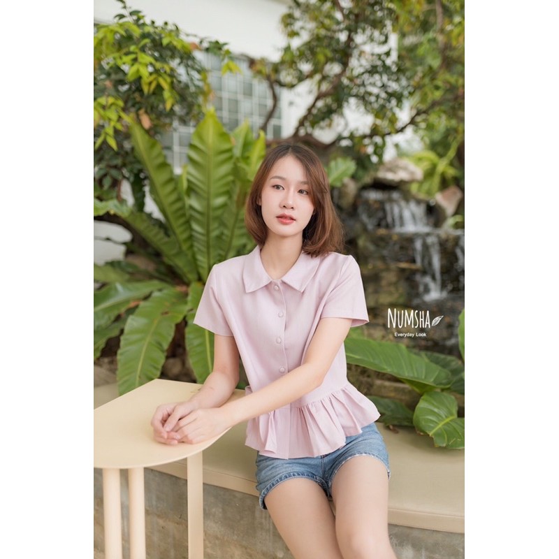 Numsha Brand PANCAKE TOP เสื้อคอปกแขนสั้นระบายล่าง / NB19138