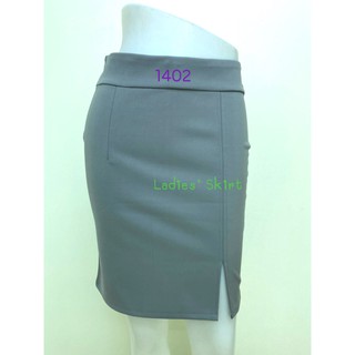 1402 กระโปรงผ่าหน้า กระโปรงผ้าโรเชฟสีเทา เนื้อผ้ายืดทึบแสง ผ้าเนื้อนิ่มใส่สบาย เนื้อผ้าเรียบไม่ต้องรีด ซักแล้วไม่ย้วยไม่