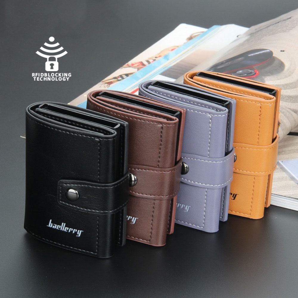 RFID Blocking Protection Men ID ผู้ถือบัตรเครดิตกระเป๋าสตางค์หนังโลหะอลูมิเนียม Business Bank Card Case CreditCard Cardholder