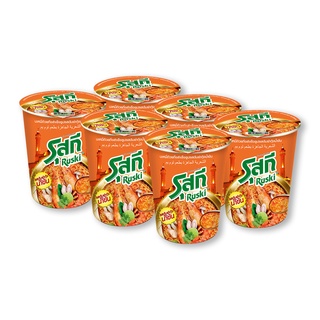 รุสกีคัพบะหมี่กึ่งสำเร็จรูปรสต้มยำกุ้งข้น 60 กรัม x 6 ถ้วย Ruski Cup Noodles Shrimp Creamy Tom Yum Flavour 60 g x 6