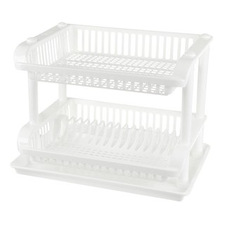 ชั้นคว่ำจานพลาสติก 2 ชั้น INSPACE สีขาว ชั้นวางของในครัว DISH DRAINER INSPACE 2-TIER WHITE