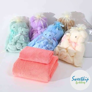 Sweet Kip Bedding ผ้าเช็ดตัว ผ้าเช็ดผม ขนห่านเทียม แพ็คคู่ แพ็คเกจน่ารัก ซับน้ำ กันไรฝุ่น เนื้อผ้านิ่มนวล ใช้ในโรงแรม