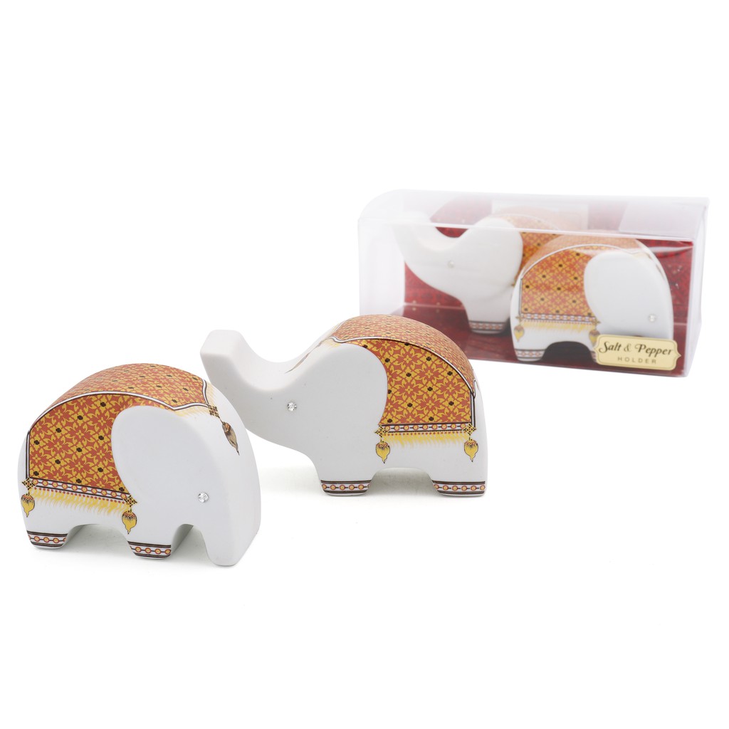 ขวดเกลือพริกไทย เซรามิค ช้างลายสยาม 7 สีส้ม 1 คู่ Salt & Pepper Set ของแต่งครัว ของฝาก ของขวัญ