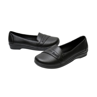 ꕥCatalog shoesꕥ รองเท้าคัชชูผู้หญิง สีดำล้วน พื้นลายตาราง เบอร์ 36-41