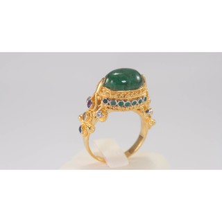 (R38 ชื่อแบบ "จำปี") : แหวนทรงอยุธยาโบราณ ประดับยอดพลอยมรกต (Emerald)